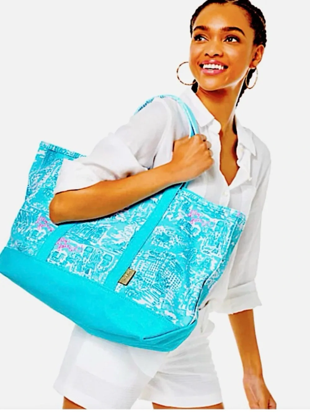 Lilly Pulitzer Aqua New York City-Print Canvas Tote